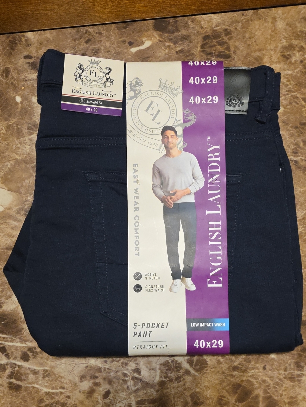 English Laundry Men's Navy Straight Leg Pants